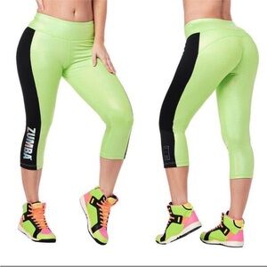 Zumba Fitness Women's Neon Green Capri Leggings SZ XS
